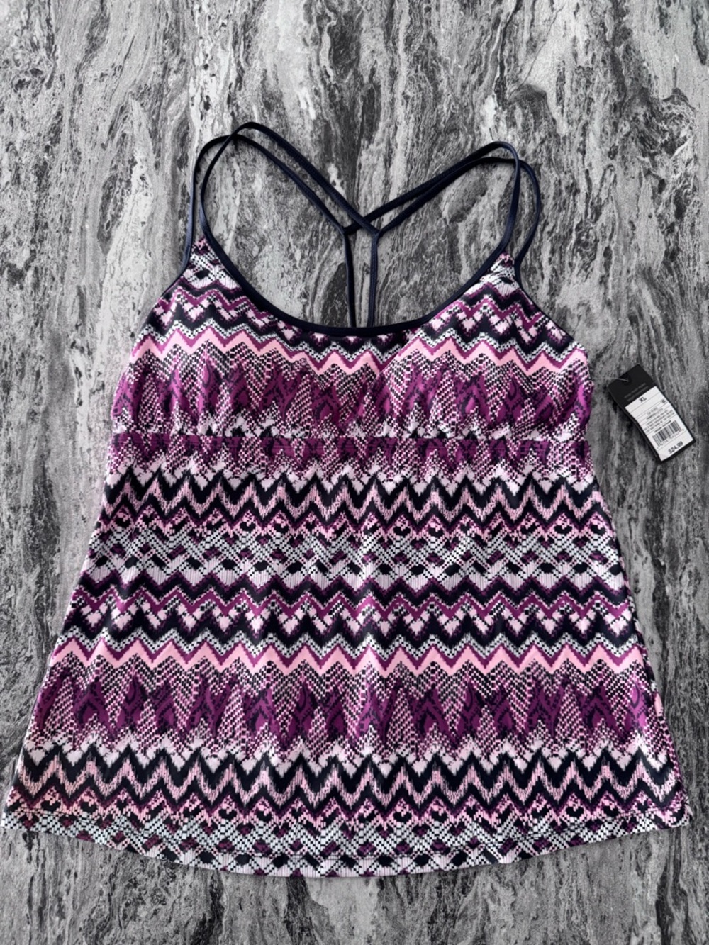 NWT Mossimo Swim Tankini Top Zig Zag Multicolored Design women’s Size XL